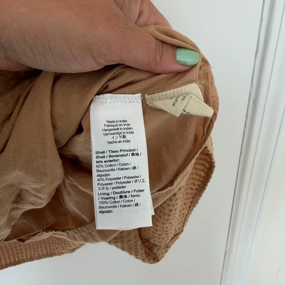 Madewell Seersucker Cutout Tiered Mini Dress Tawny Brown Puff Sleeve XL NE614 - Picture 7 of 10